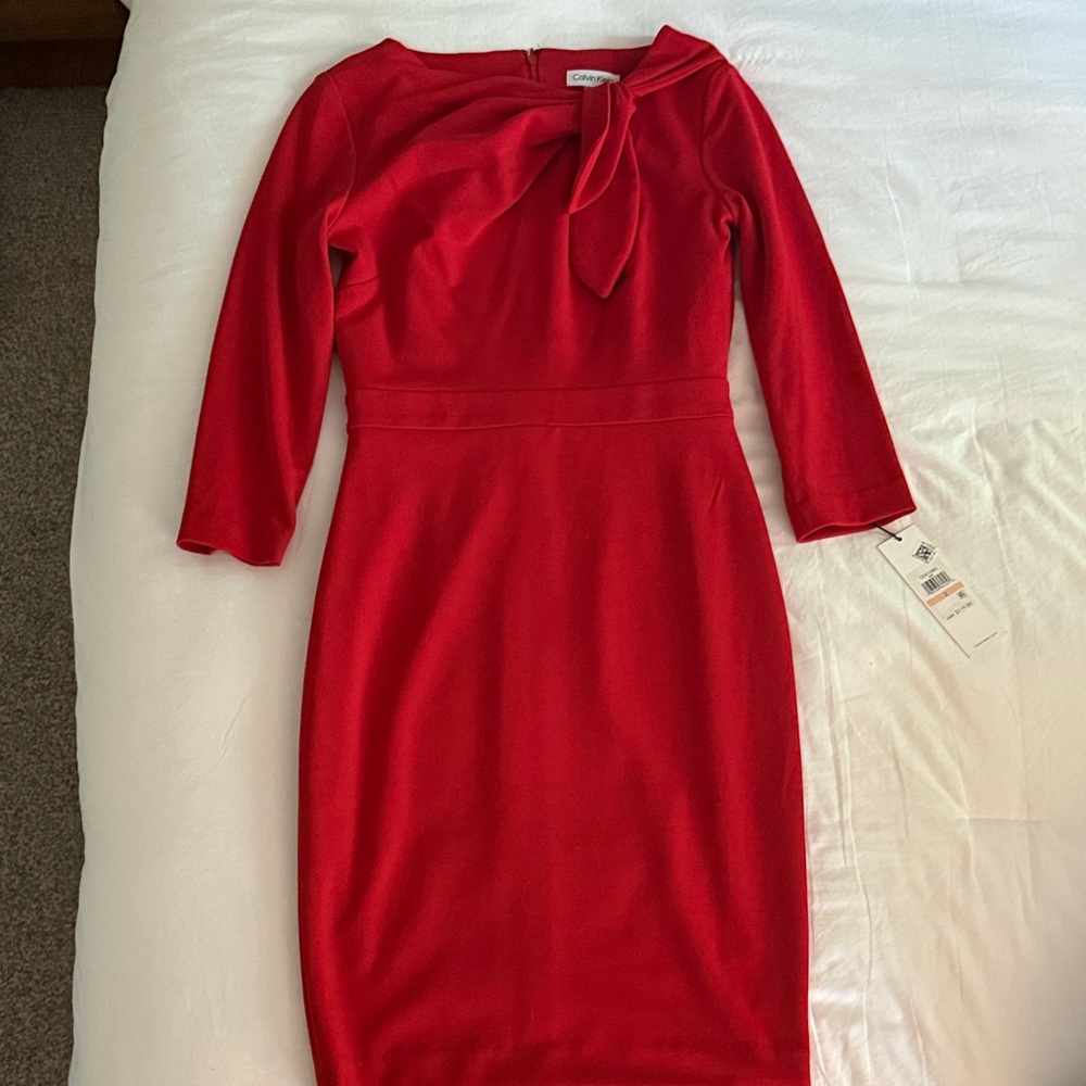 NWT Calvin Klein Red Long Sleeve Dress